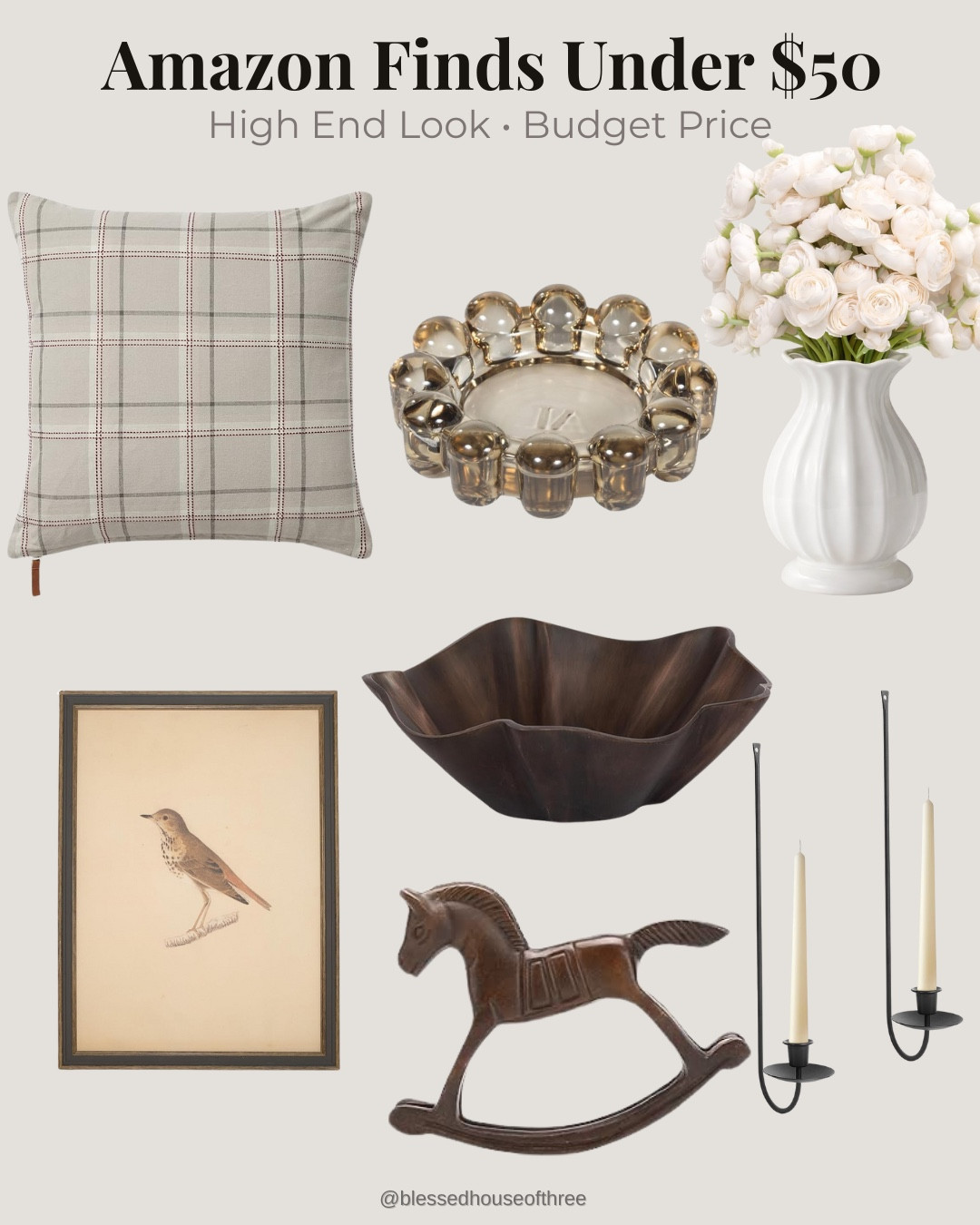 Amazon finds under $50 that look high end but are budget friendly, including neutral home decor, designer inspired accents, brass spring containers, decorative vases, bow candle holders, and timeless styling pieces that work beautifully in kitchens, entryways, coffee tables, and shelves — all affordable decor finds that feel elevated, minimal, and curated for everyday homes.

#LTKSaleAlert #LTKHome