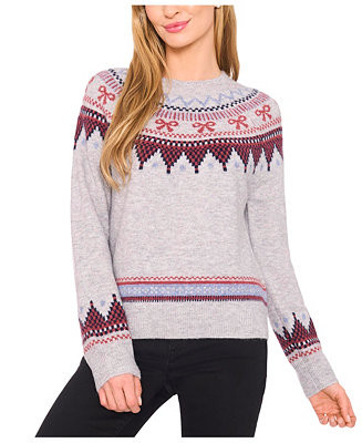 Women's Crewneck Ribbon Fair Isle Long-Sleeve Sweater | Macy's