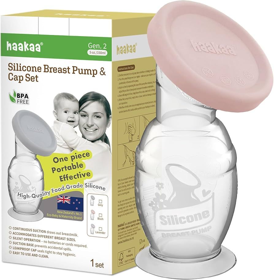 haakaa Silicone Breast Pump & Silicone Cap (Blush) 5oz/150ml, Gen.2 | Amazon (US)