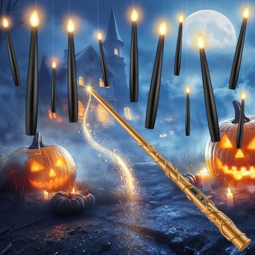Floating Candles with Wand - 12 Pack Halloween Decorations Black Flameless Candles Flickering Warm Light LED Hanging Candle Remote, Battery Operated Candles for Christmas Outdoor Indoor Party Decor | Amazon (US)