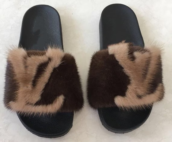 Brown Designer Inspired Slides | Etsy (US)