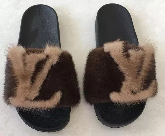 Faux Fur Louis Vuitton Slippers  Louis vuitton slippers, Print slippers,  Faux fur