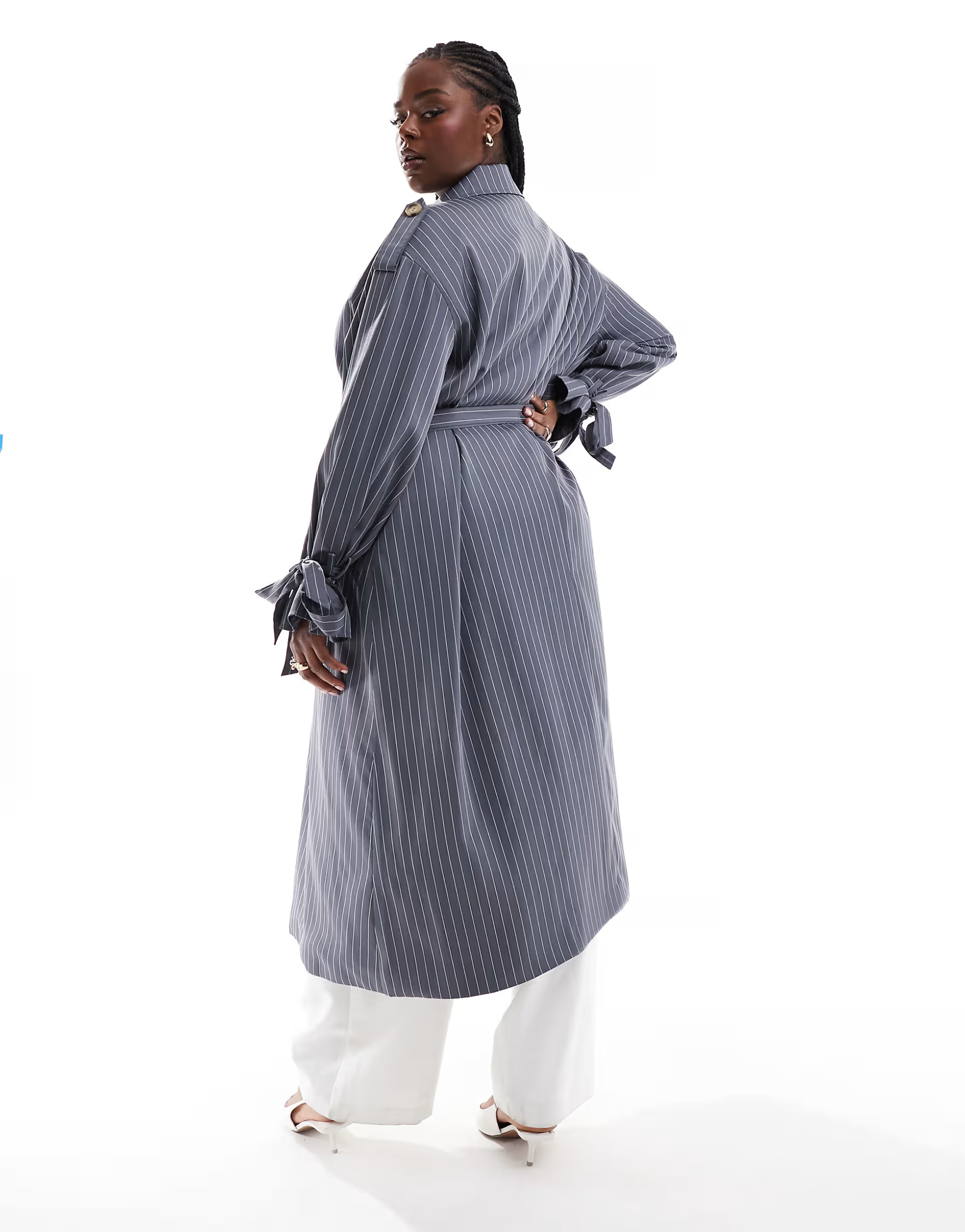 Extro & Vert Plus trench coat in petrol blue stripe | ASOS (Global)