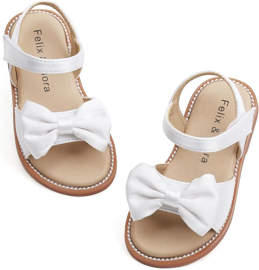 Felix & Flora Toddler Girl Sandals - Flower Girl Dress Shoes Open Toe Little Kid Summer Flats | Amazon (US)