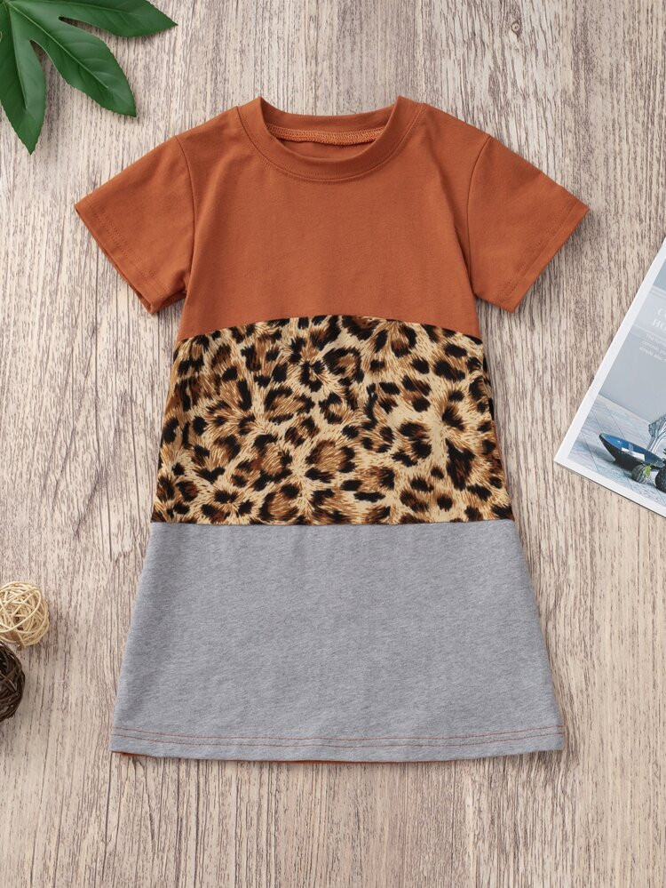 Toddler Girls Cut And Sew Leopard Tee Dress | SHEIN