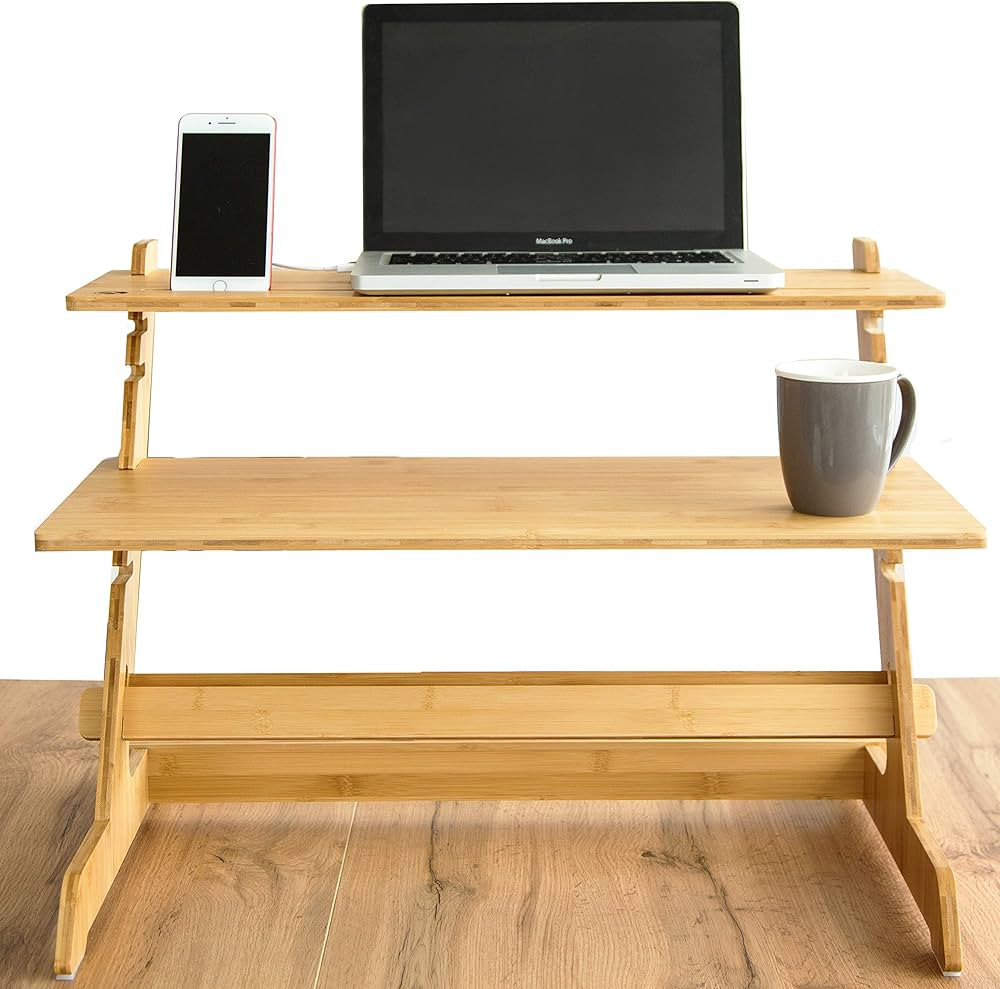 Crew & Axel 2023 (Updated) Standing Desk Converter 100% Natural Bamboo Adjustable Sit Stand Riser... | Amazon (US)