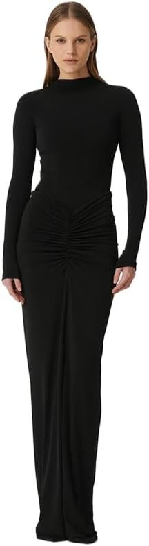 Womens Sexy Maxi Dress Long Sleeve Ruched Bodycon Turtleneck Club Party Casual Wedding Dresses | Amazon (US)