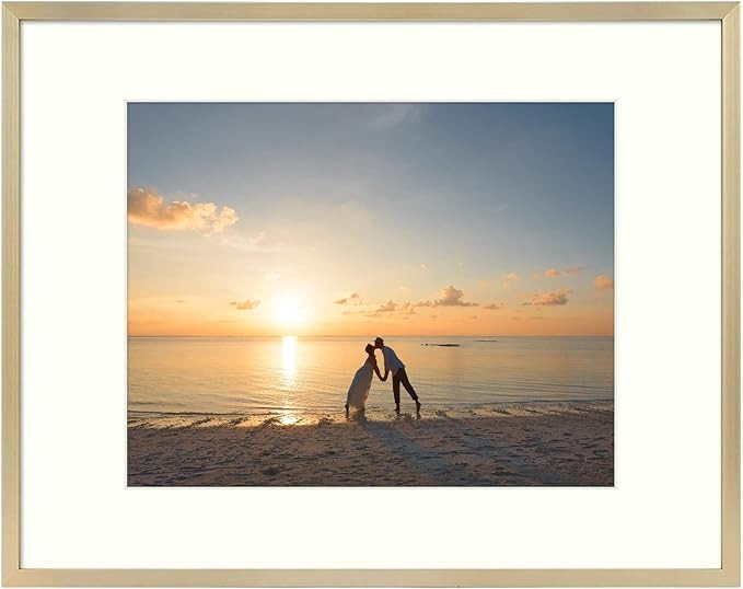 Golden State Art, 11x14 Picture Frame Gold Aluminum (Shiny Brushed) Display Pictures 8x10 with Ma... | Amazon (US)
