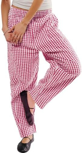 PEHMEA Cotton Gingham Boxer Pants for Women Casual Plaid Harem Trousers Y2K Beach Lounge Bottoms ... | Amazon (US)