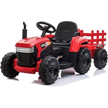 TOBBI 12v Battery-Powered Toy Tractor with Trailer and 35W Dual Motors,3-Gear-Shift Ground Loader... | Amazon (US)