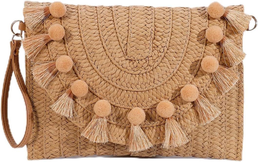 YYW Straw Handbag Straw Clutch Straw Shoulder Bag for Women Summer Beach Cruising Envelope Clutch... | Amazon (US)