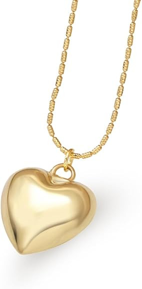 Puffy Puffed Heart Necklace – 14K Gold Plated Heart Chain with Charm, Hypoallergenic and Water-... | Amazon (US)