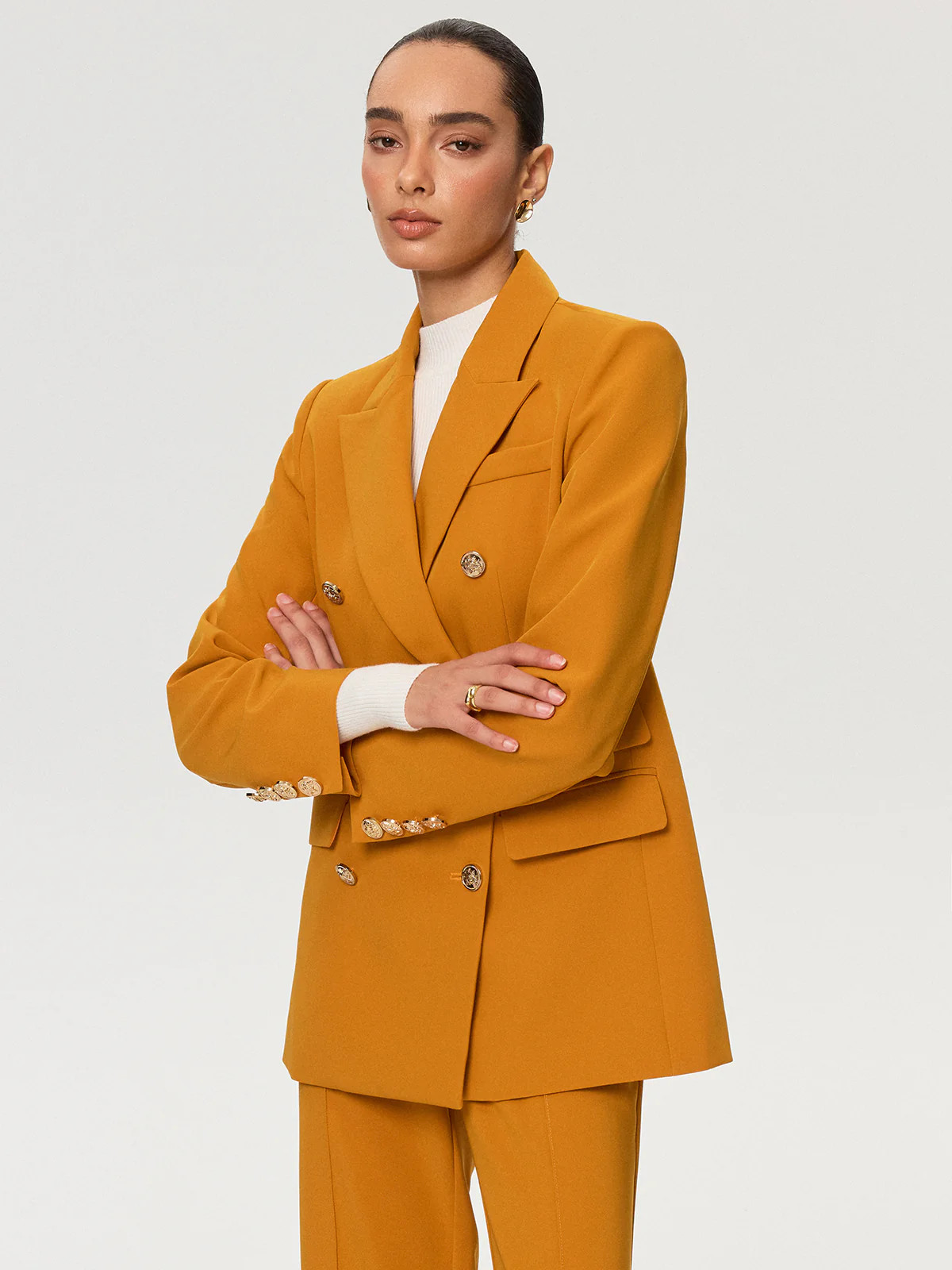 Double-Breasted Metal Button Blazer | Commense