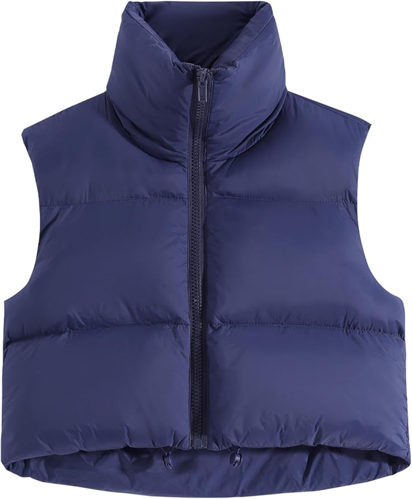 Fuinloth Women's Padded Vest, High Stand Collar Lightweight Zip Crop Puffer Gilet | Amazon (US)