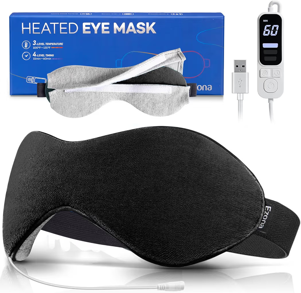 Ezona Heated Eye Mask, Warm Eye Compress Mask for Dry Eyes, USB Electric Eye Heating Pad with Temperature & Timer Control, Dry Eyes, Blepharitis, Sinus Migraine (Black) | Amazon (US)
