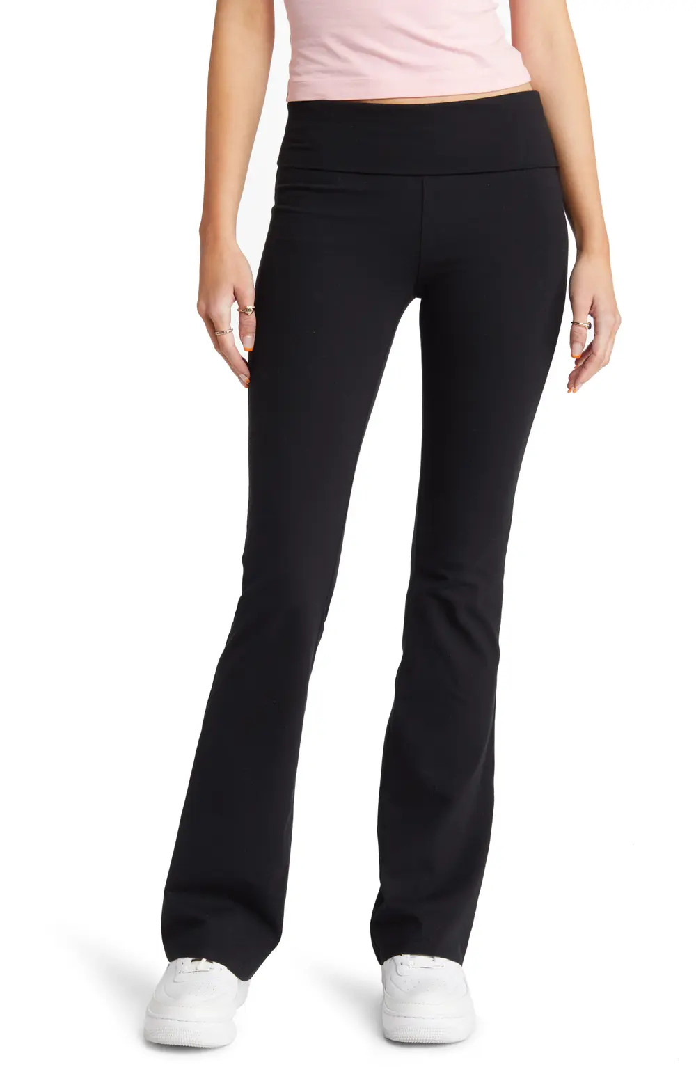 BP. Foldover Organic Cotton Flare Leggings, Size X-Small in Black at Nordstrom | Nordstrom Canada