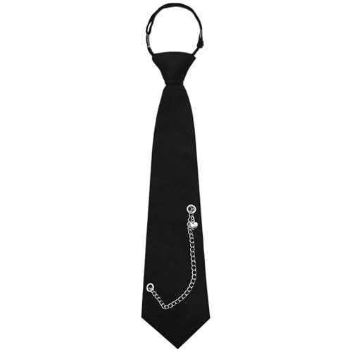 LJBFNN Black Ties for Women, Womens Tie with Punk Metal Chain 2.76'' Pre-Tied Necktie for Girl School Uniform Shirt Accessory (Black-Lover) | Amazon (US)