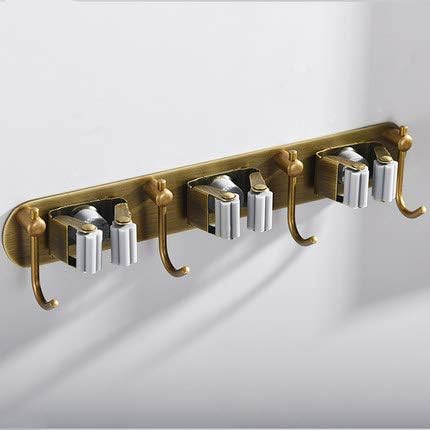 Mop Broom Holder Wall Mount Garden Tool Organizer, Brass Heavy Duty Tool Hanger with 3 Racks 4 Ho... | Amazon (US)