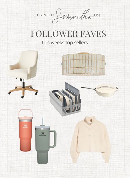 Weekly follower faves. Cream half zip. Nordstrom find. Capiz ceiling light. Office light. World market. Caraway bakeware. Caraway cookware. Studio McGee x threshold. Office chair. Stanley cups  

#LTKGiftGuide #LTKHoliday #LTKstyletip