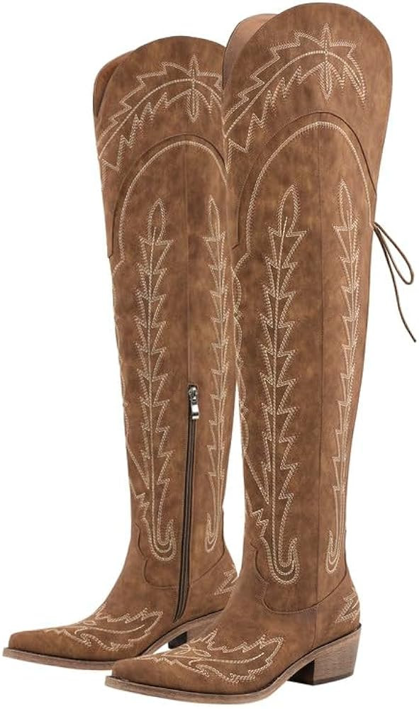 sexytag Cowgirl Boots Thigh High Wide Calf Embroidered Western Cowboy Boots | Amazon (US)