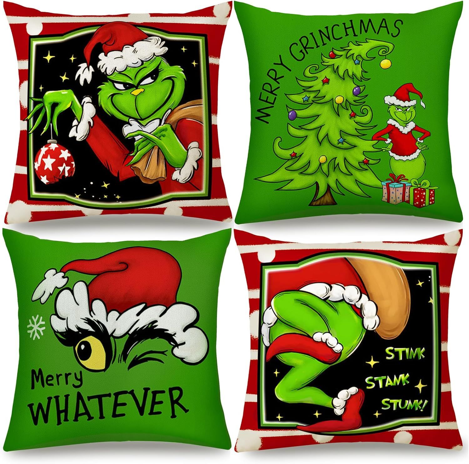 Christmas Pillow Covers 18x18 Inch for Christmas Decorations Throw Pillow Case Green and Red Stri... | Amazon (US)
