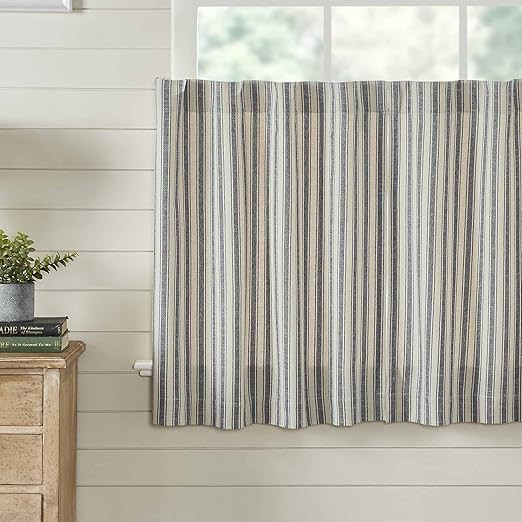 Piper Classics Market Place Gray Ticking Stripe 36" Tier Curtains | Amazon (US)