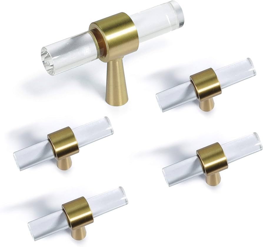 JEREVER 5 Pack Cabinet Knobs Glass Brass T Bar Handle Dresser Drawer Pull Gold Furniture Hardware... | Amazon (CA)