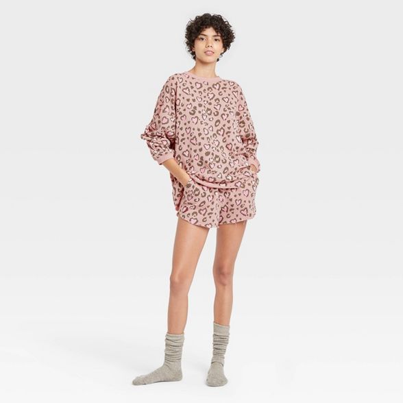 Women's Spotted Heart and Leopard Print Pajama Set - Soft Pink | Target