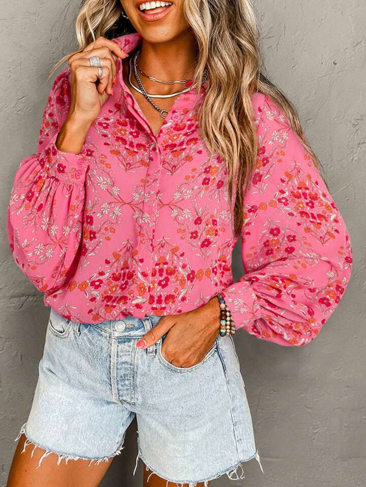 Astylish Floral Print Long Sleeve Button Front Shirts | SHEIN