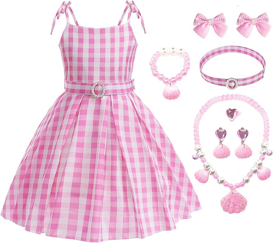 Akokvlar Girls Pink Costume Dress up Halloween Cosplay Birthday Party Outfits with Accessories | Amazon (US)