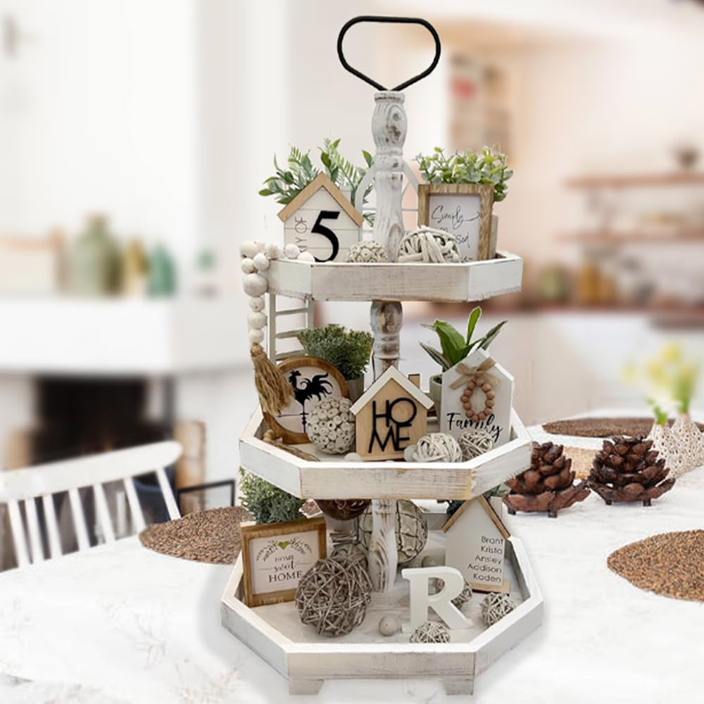 MRPAPA 3 Tiered Tray Stand - Large Farmhouse Kitchen Decor with Easy Assembly, 3 Tier Rustic Deco... | Amazon (US)