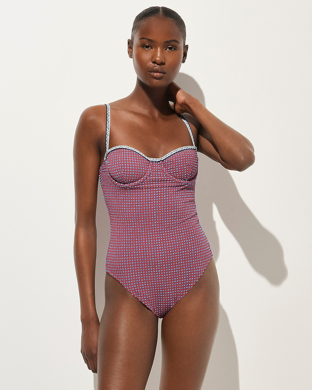 Balconette underwire one-piece in scalloped gingham | J. Crew US