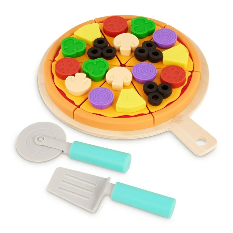 Battat Pizza by The Slice Plastic Set 7 Multicolor Toppings and Wooden Board, Toddler and Prescho... | Walmart (US)