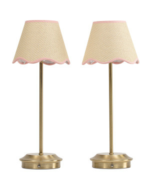 2pk 18in Rechargeable Plated Brass Rattan Table Lamps | Lighting | Marshalls | Marshalls