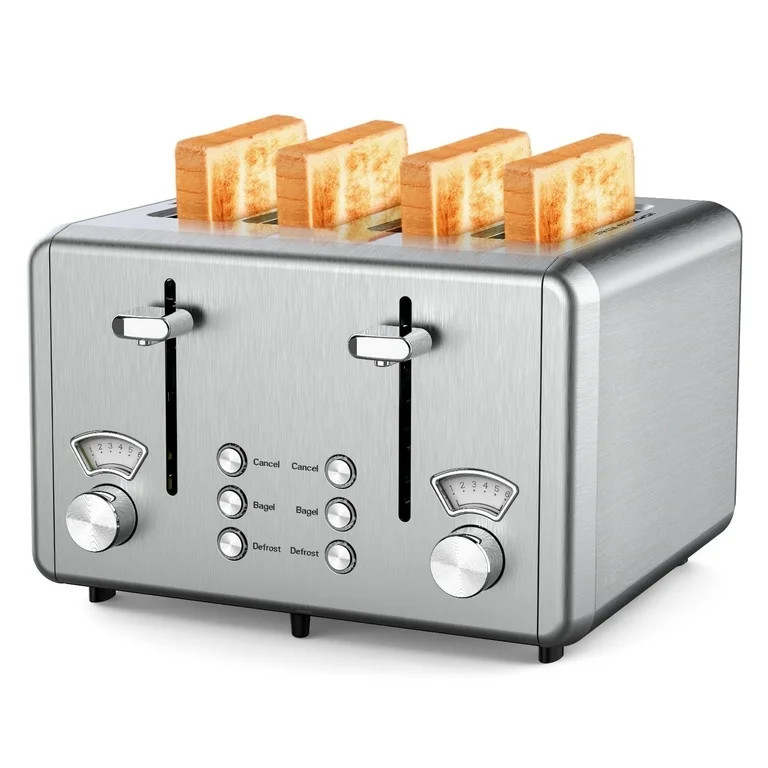 WHALL 4 Slice Toaster - Stainless Steel Bagel Toaster with Dual Control Panels, 6 Shade Settings,... | Walmart (US)