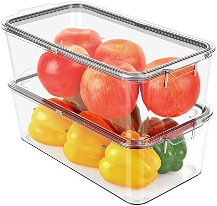 2 Pack Clear Fridge Organizer with Lid, GLSOGL BPA Free PET Food Storage Container for Refrigerat... | Amazon (US)