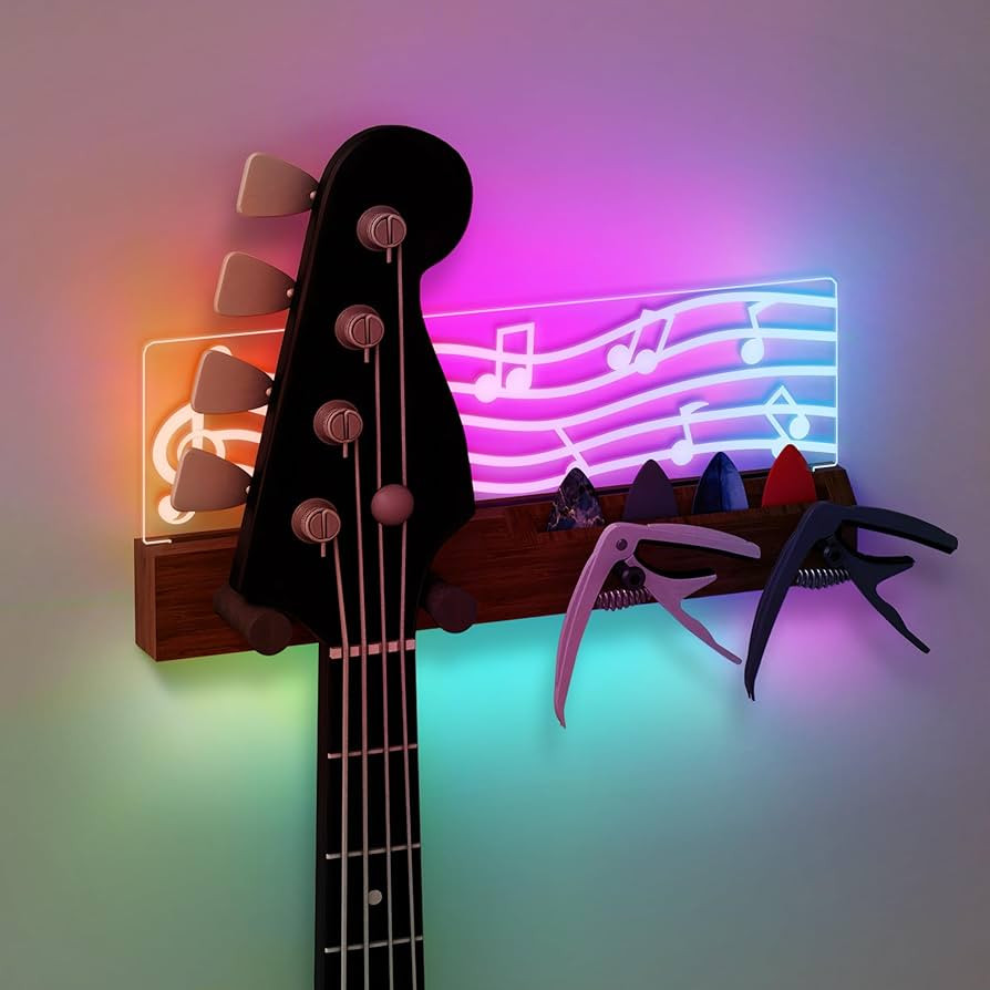 CoolGift Mart Guitar Accessories, Light Up Guitar Wall Mount, Musical Notes Design, Pick Holder w... | Amazon (US)