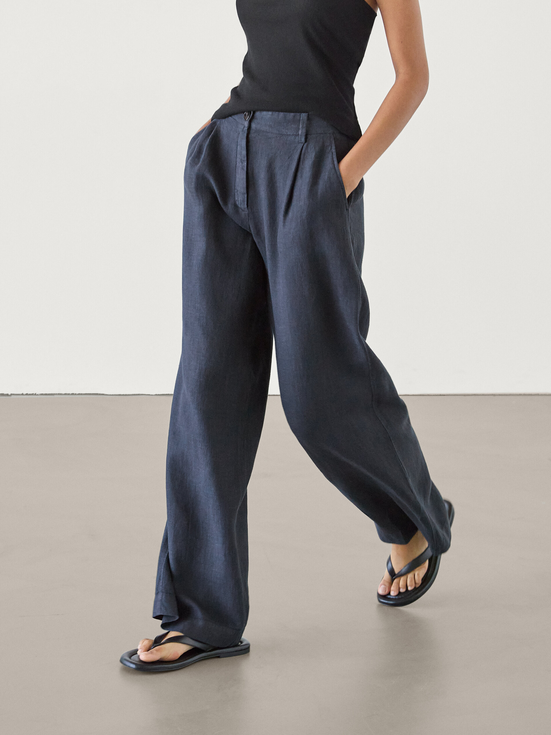 Hose Leinen Bundfalten Wide Leg | Massimo Dutti DE