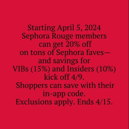 Starting today, Sephora Rouge members can get 20% of lots of Sephora favorites!
Exclusions apply, ends 4/15 
Save with the in-app code 

#LTKxSephora #LTKsalealert #LTKbeauty
