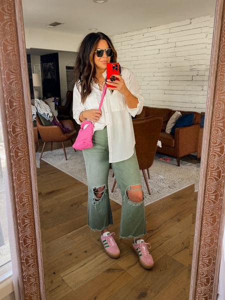 Pink & Green causal outfit 
Top: XL Tall
Jeans: 32 (true to size, no stretch)
Adidas Gazelle: I would size down 1/2

#LTKmidsize #LTKfindsunder50 #LTKstyletip