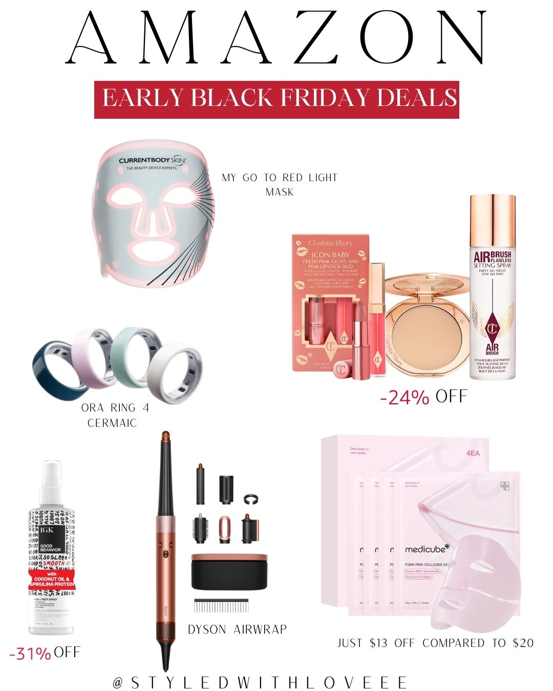 Get a head start on gifting (or treating yourself!) with these Amazon Early Black Friday beauty steals. ✨
From red light therapy to the Dyson Airwrap, these top-rated picks are all marked down.
Snag luxe favorites like Charlotte Tilbury and Oura Ring while they’re on major sale.
These deals won’t last long — add to cart before they’re gone! 🛍️💖


#LTKSeasonal #LTKGiftGuide #LTKBeauty