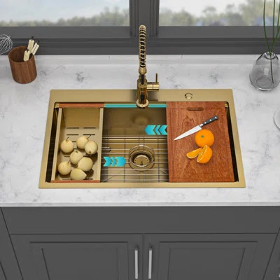 Multi-functional Gold Stainless Steel Workstation For Modern Kitchen Experience | Wayfair North America