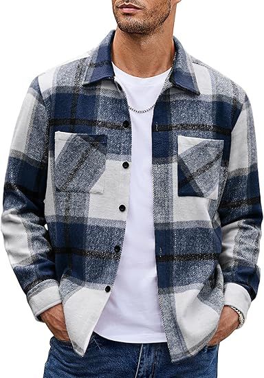 COOFANDY Men's Flannel Shirts Casual Button Down Plaid Shirt Jacket Long Sleeve Fleece Shacket wi... | Amazon (US)