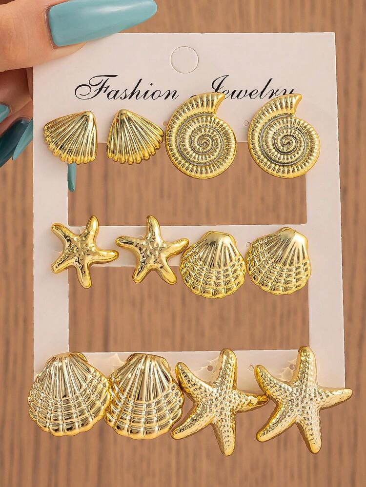2-12pcs/Set Fashion Starfish, Shell Earrings Set, Suitable For Summer Travel And Holiday Wear | SHEIN USA | SHEIN