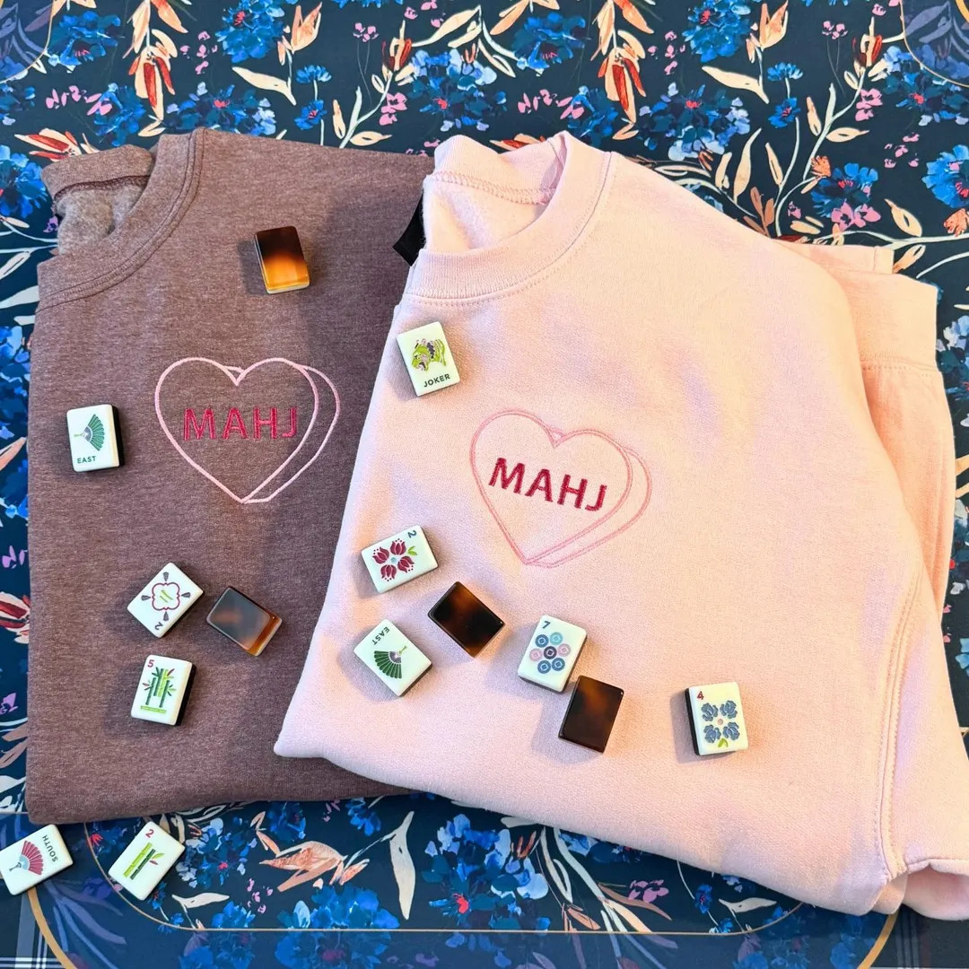 Embroidered Mahjong Conversation Heart Sweatshirt: Cozy Crewneck, Mahjong Gift, Valentine's Day -... | Etsy (US)