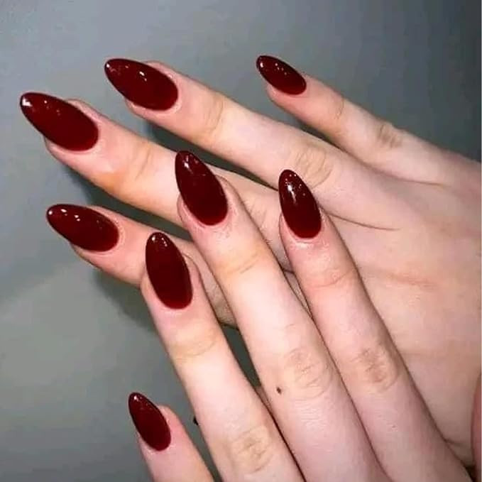 Modelones 32Pcs Wine Red Press on Nails Almond, Upgrade Short Almond Fake Nails, Reusable Nail Ki... | Amazon (US)