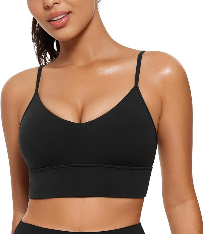 CRZ YOGA Butterluxe Womens V Neck Longline Sports Bra - Adjustable Padded Yoga Bra Camisole Worko... | Amazon (US)