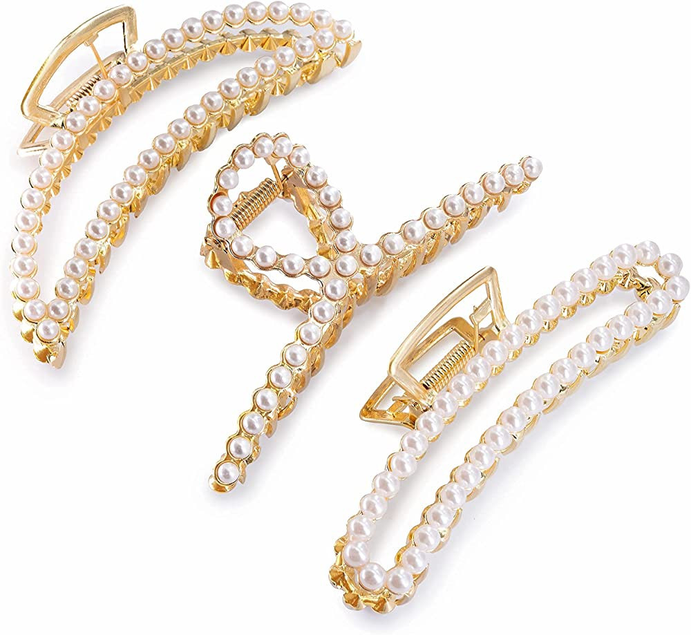 LINXUXIE Large Pearl Claw Hair Clips 4.5 inch Zinc Alloy Big Banana Hair Claw for Thick Hair Stro... | Amazon (US)