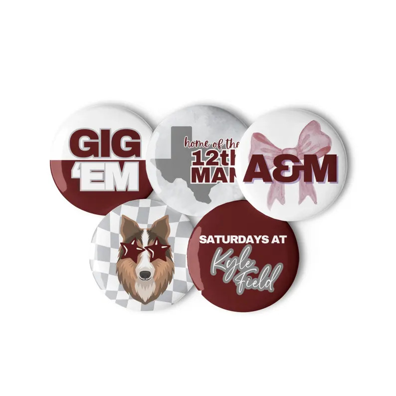 Texas A&M Set of 5 Gameday 2.25 Pin Buttons, Gig Em Aggies, 12th Man, Kyle Field College Station,... | Etsy (US)