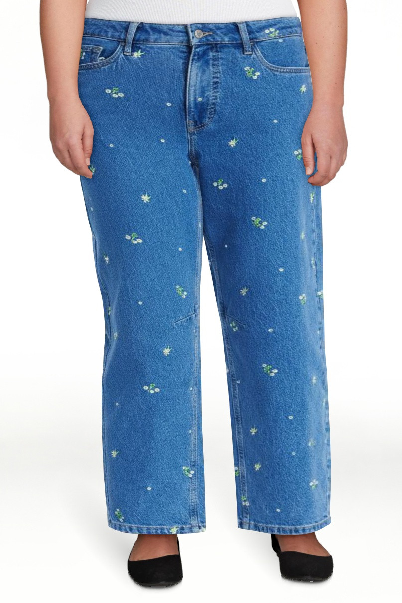 Free Assembly Jeans de Tipo Barrel Recortados de Tiro Medio Bordados para Mujer y Mujer Talla Plu... | Walmart (US)